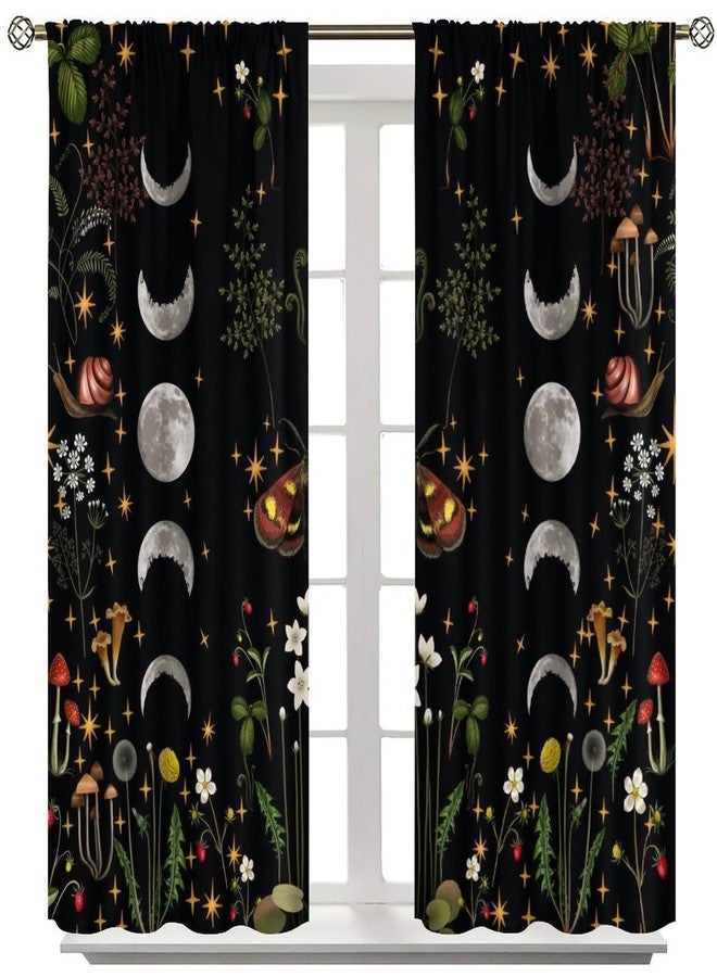 SENRUEGT Moon Flower Curtains,Retro Mushroom Boho Botanical Flowers Moon Phase Stars Room Darkening Windows Treatments Drapes for Bedroom Living Room Home Decor 42x45 Inch - Image 3